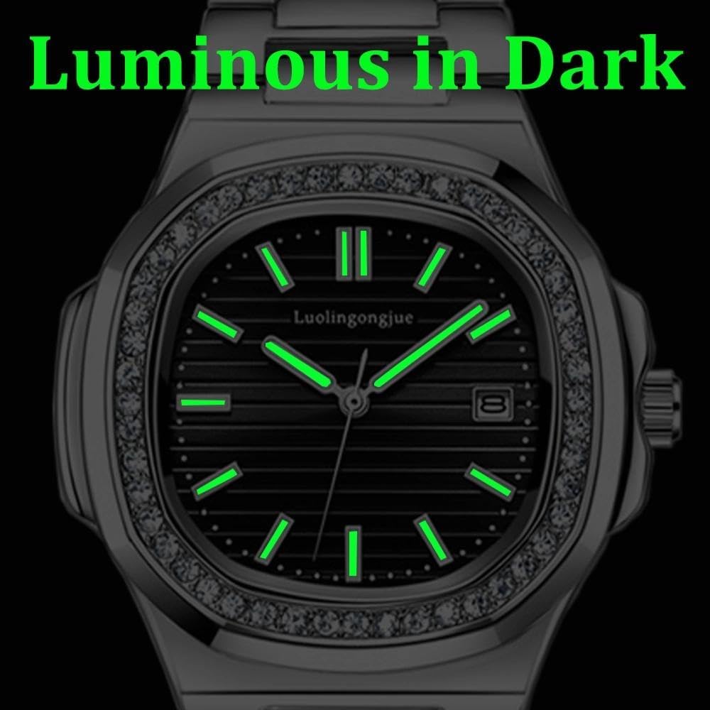Rhinestone Bezel Automatic Mens Watches Luxury Men Fashion Clock Waterproof Stainless Steel Mechanical Wrist Watch
