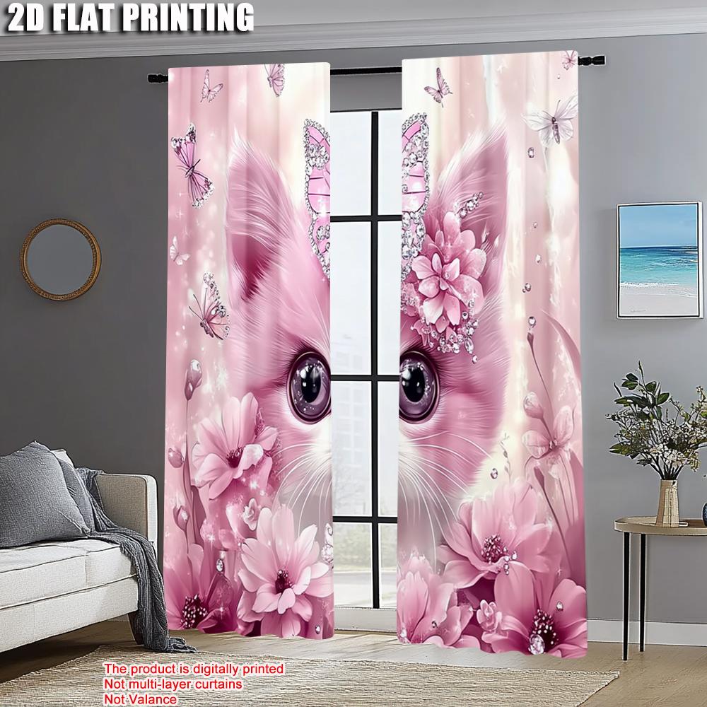 2pcs   Minimalist Curtains 2D print Cute Pink Kitten Machine Washable (without rod) Art Deco Festive Perfect for Living Room