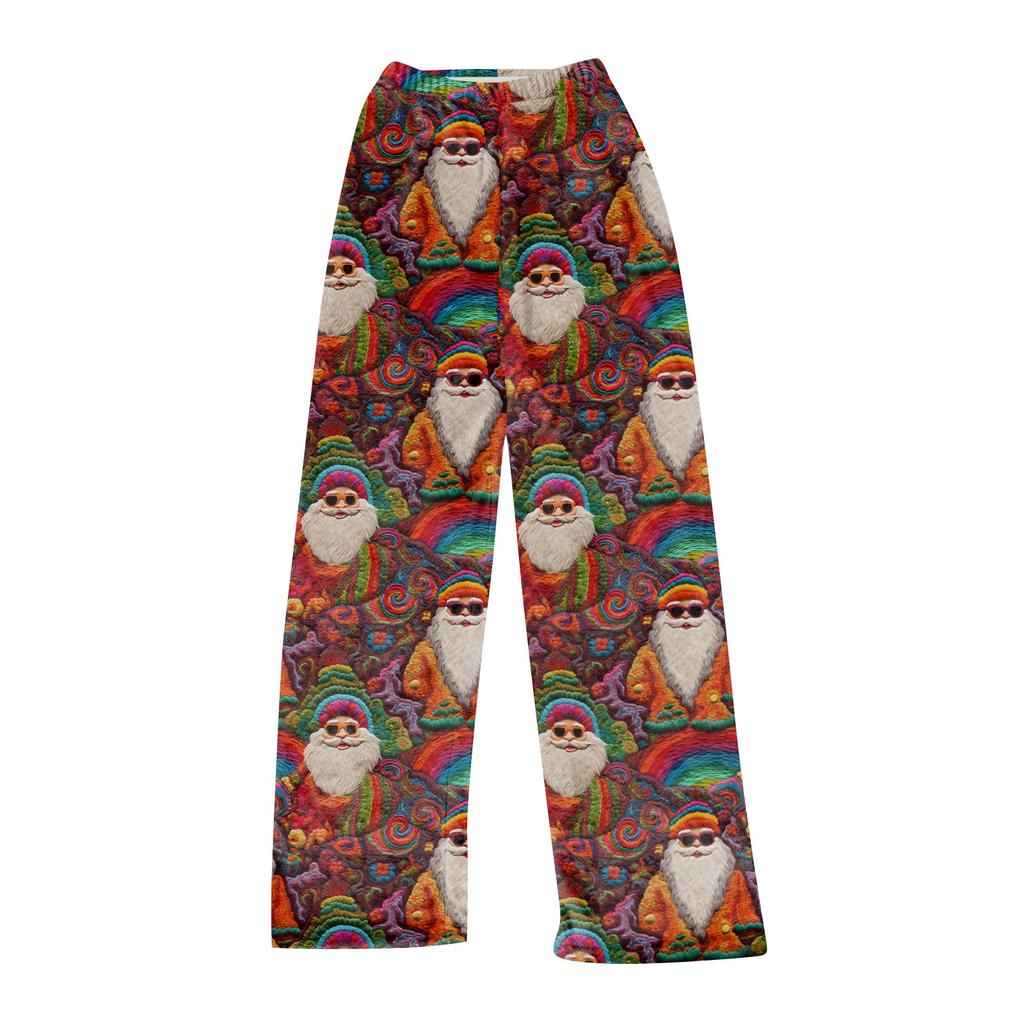Pantaloni casual largi pentru femei cu imprimeu de Crăciun
