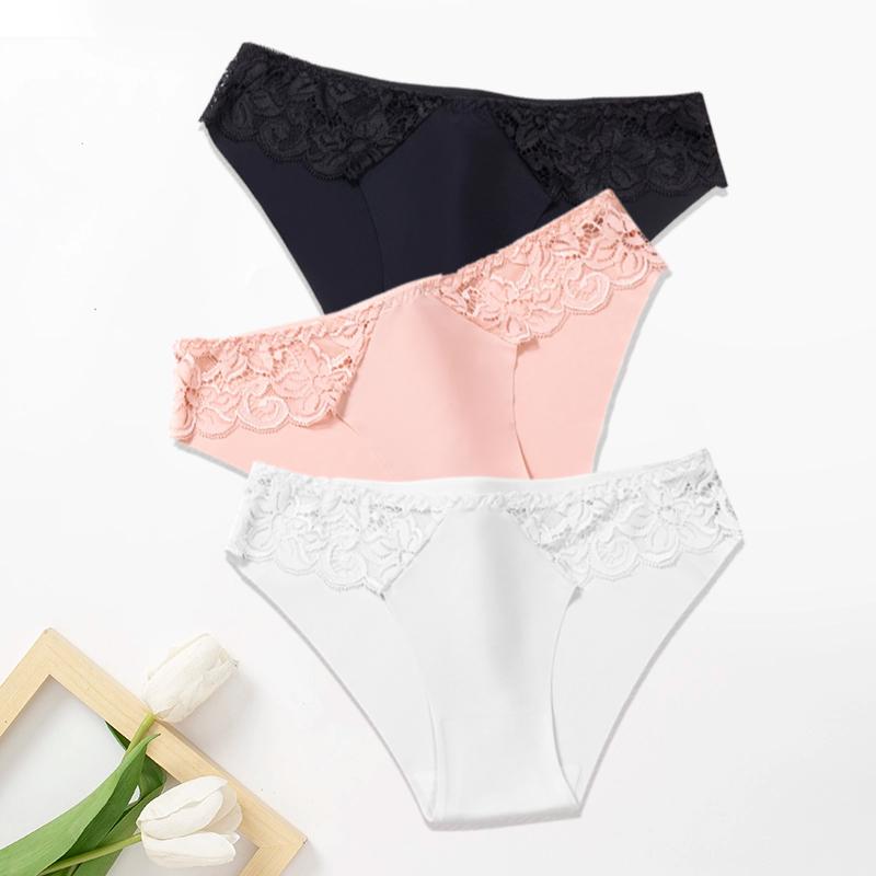 3Pcs/Set Lace Woman Panties Silk New Female Underwear for Woman Seamless Solid Lingerie Panties 3Pcs Free Shipping