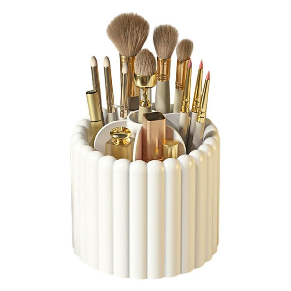 Rotating Makeup Brush Holder Organizer for Vanity Table 7 Compartments Cosmetic Storage Container, without Lid