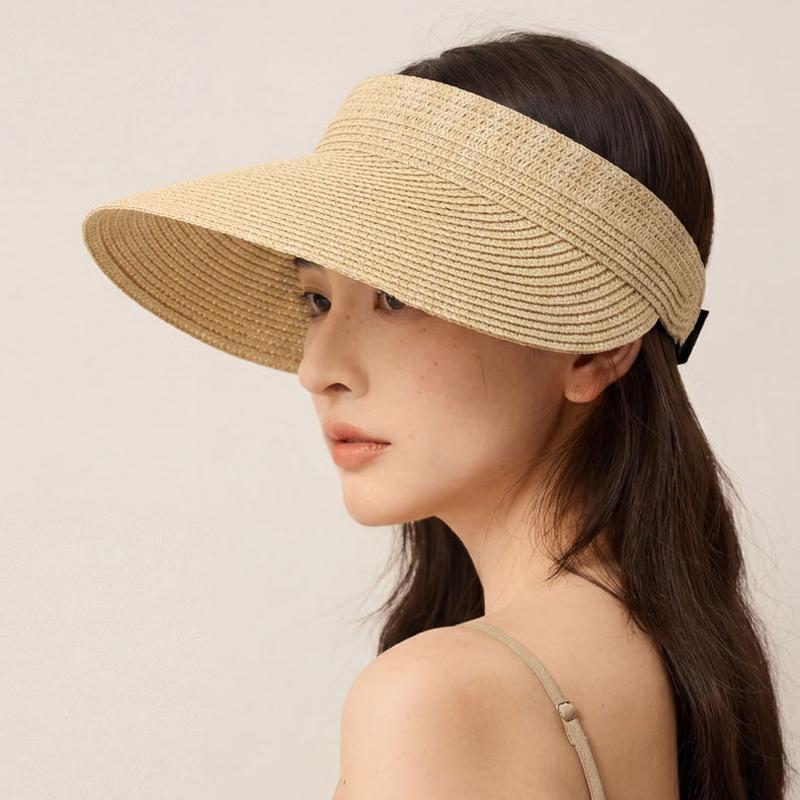 Straw Sunscreen Hat Women's Summer Vacation Empty Top Straw Hat Rollable Large Brim Uv Protection Sunshade Hat