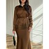 Women's 2026 Spring New Dress Set: Elegant Lace Patchwork Tie-Up Long-Sleeve Shirt and Skirt Two-Piece Set