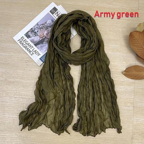 Женский мягкий длинный шарф шарфы новый однотонный хлопок и лен универсальный плиссированный шарф ультра длинный шелковый шарф накидка армия зеленый