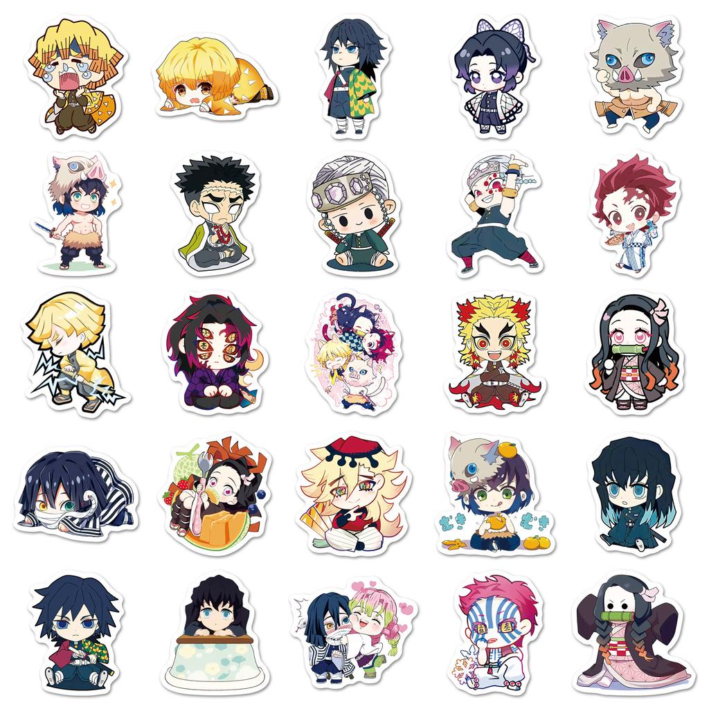 Demon Slayer Chibi Stickers 50 Pcs Waterproof Anime Manga Cartoon Decals Decor For Water Bottle Phone Tablet Laptop Anime Lovers