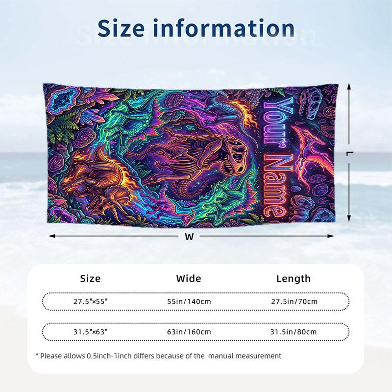 Dinosaur Theme Beach Towel Personalized Custom Name & Text Soft Quick Dry Beach Towel for Swimming Travel