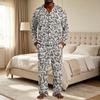 Pigiama Casual da Uomo a 2 Pezzi con Stampa Leopardo, Top con Bottoni e Vestibilità Larga, Pantaloni a Gamba Dritta