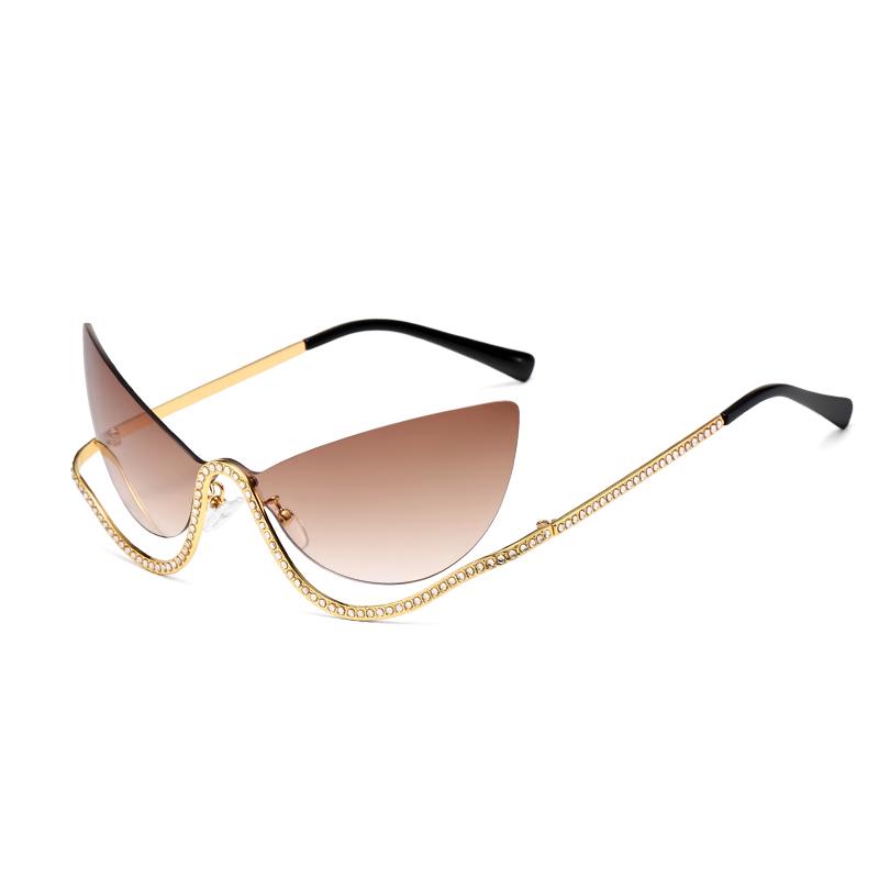 Trendy half-rimmed diamond sunglasses personalized half-rimmed fashion ladies party new style fashion lower half-rimmed metal