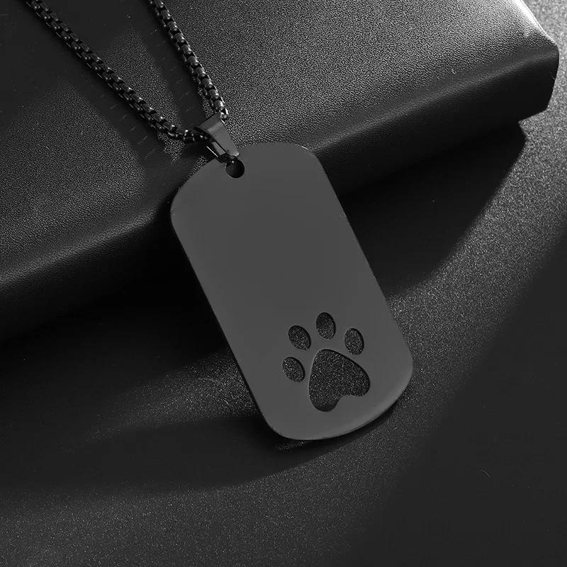 Stainless Steel Dog Paw Glossy Square Pendant Necklace Men's Fashion Casual Hip Hop Trendy Jewelry