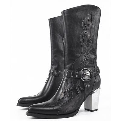 Fashion Womens Mid-calf Boots Fashion Pointed High-heeled Leather Boot Maillard Style Women Boots Retro Western Cowboy Boot Knight Boots