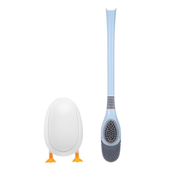 Toilet Brush 360-Degree All-Purpose Silicone Brush with Holder Cartoon Duck Shape Wall Hanging Type Household Toilet Scrubber
