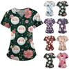 Kvinners Juletrykk Kortermet V-hals Topper Working Pocket Bluse