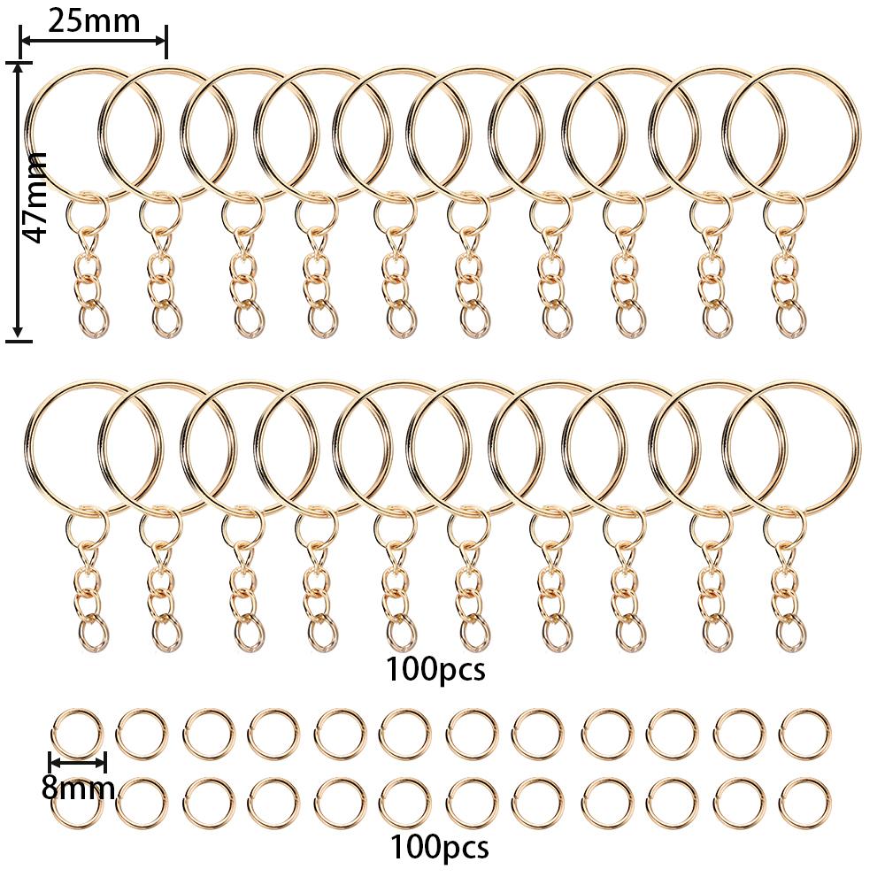 200pcs/pack 100pcs Keychain Key Rings and 100Pcs Jump Rings for Keychain Bag Pendants Holder Jewelry Making Accessories