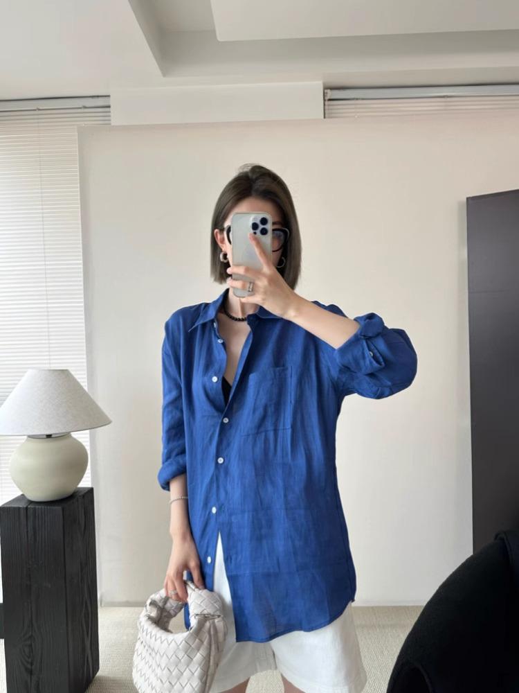 Women's Loose Cotton Linen Summer Sun Protection Shirt - White, Long Sleeve Cardigan