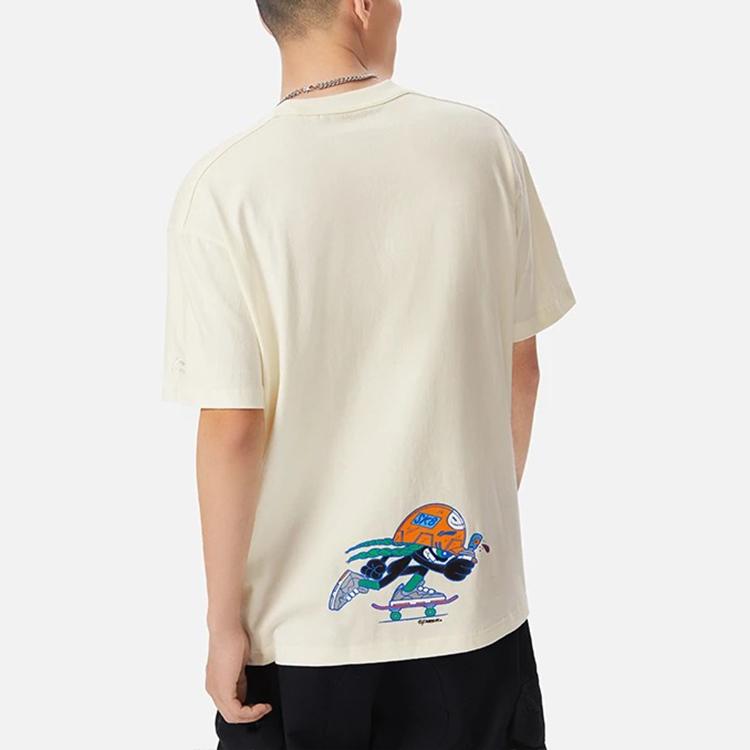 Li Ning X Persue Artist Collaboration Cartoon Pattern Loose Short Sleeve T-Shirt Men Tops Off-White AHSS063-2
