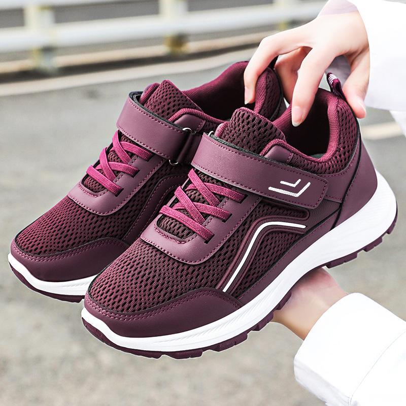 Women's Shoes Autumn New Breathable Walking Shoes Soft Sole Not Tired Feet Sports Shoes Velcro Mother Shoes Mesh Casual Shoes