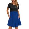 Women's Fashion Casual Loose Round Neck Short Sleeve Colour Block Pocket Dresses