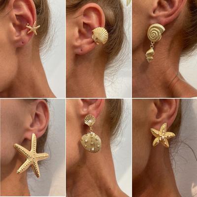 Brincos de Tachinha de Estrela Exagerados de Verão Praia Oceano Personalizados Modernos Férias Pérola de Imitação Estrela do Mar Metal Brinco para Mulheres Menina