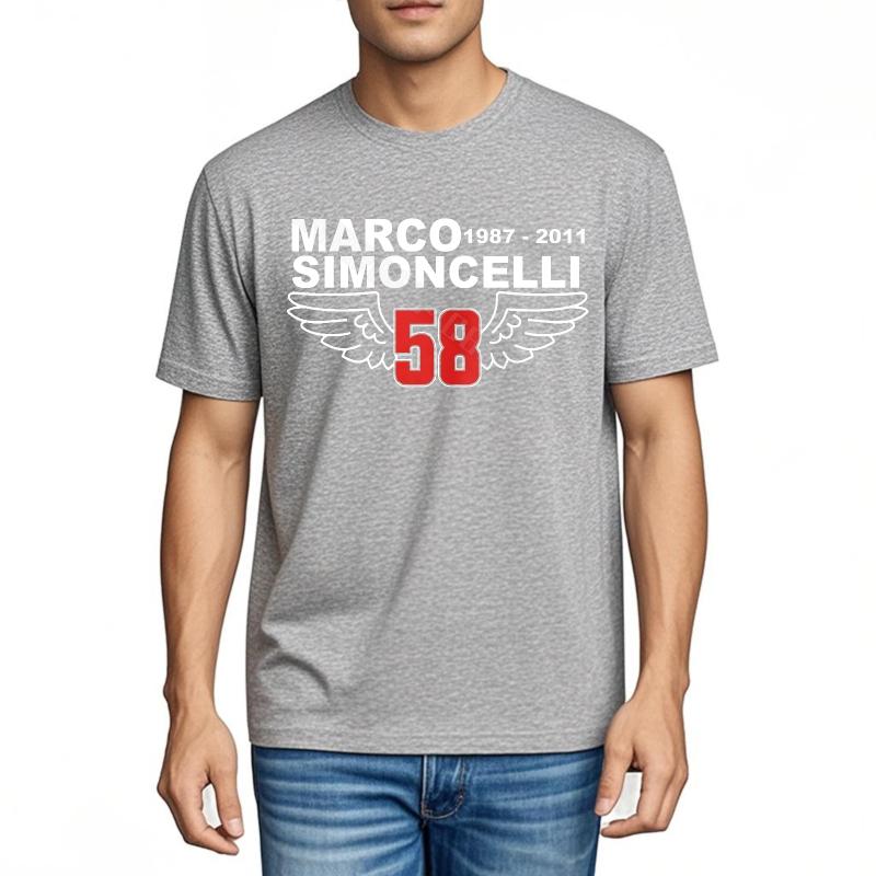 Tee Shirt Adult Round Neck Tee Marco Simoncelli Wings Number Fiftyeight Crew Neck Basic T Shirt New Arrived Unisexs Tshirt Adult