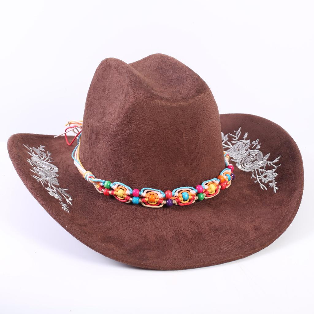 Popolare cappello western da cowboy in camoscio classico europeo e americano da uomo e donna con tesa larga ricamato cappello da sole da esterno