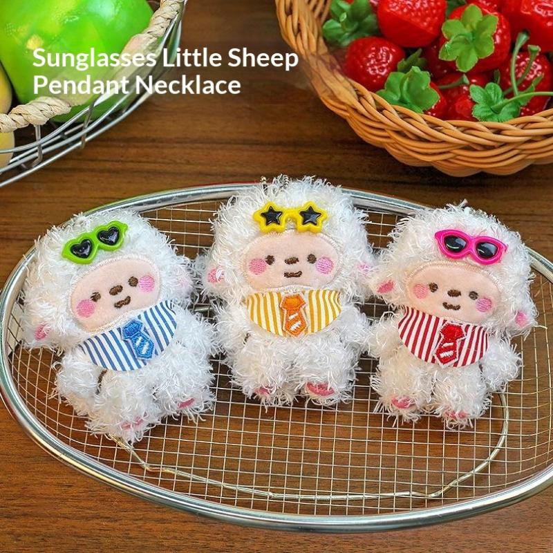 Plaid Lamb Plush Keychain Cute Cartoon Pendant Soft Touch Non-shedding for Bag Charm Daily Use Small Gift for Kids