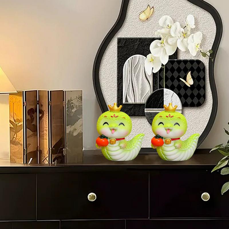 Chinese New Year 2025 Snake Figurine Cute Chinese Snake Decor Chinese Snake Statue Decorative Figurines Green Animal Statue for