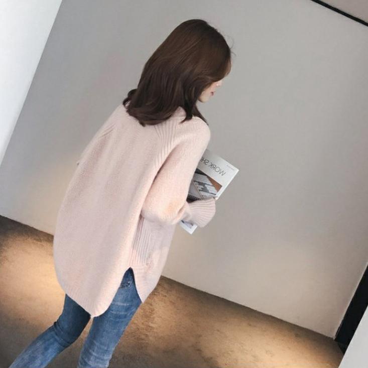Autumn Winter Women's Sweater Knitwear Loose V-neck Medium-length Knitted Tops Pullover Jumper