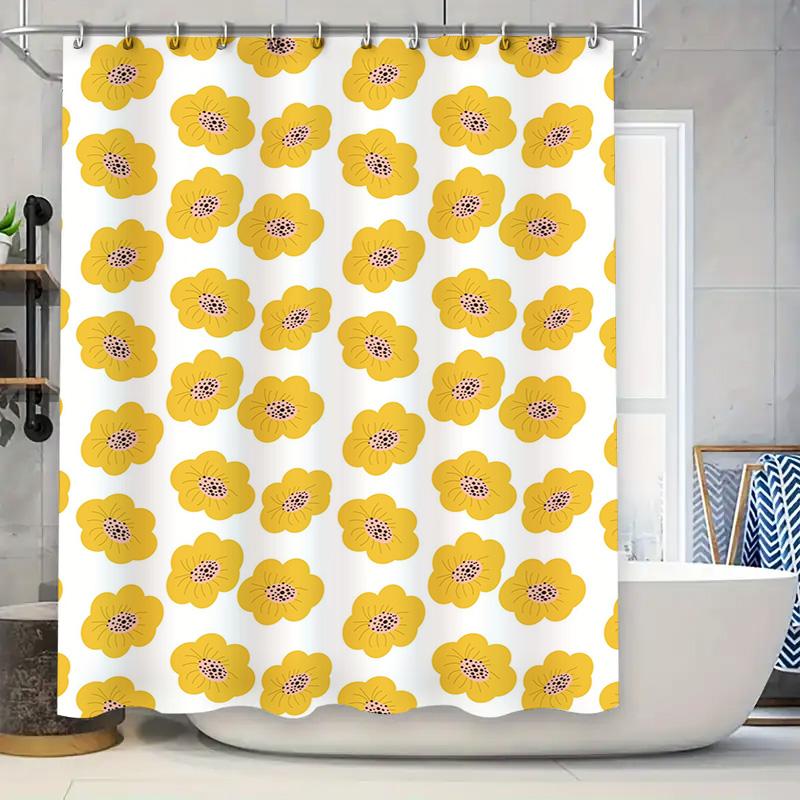 

Modern Bathroom Shower Curtain Waterproof Home Decor Yellow Floral Design Customizable Size Perfect for Your Personal Space 90x180cm