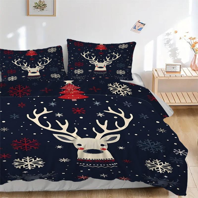 

Комплект постельного белья из 3 предметов с рождественскими оленями, дышащий и мягкий, подходит для всех сезонов, машинная стирка, подходит для украшения спальни, YY250822192 135x200cm