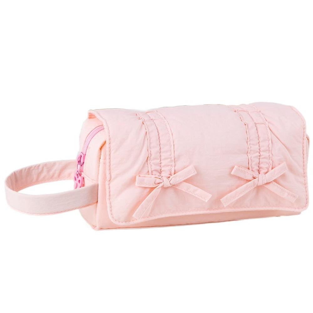

Large Capacity Bowknot Pencil Bag Canvas Pen Case Fashion Stationery Bag Students розовый