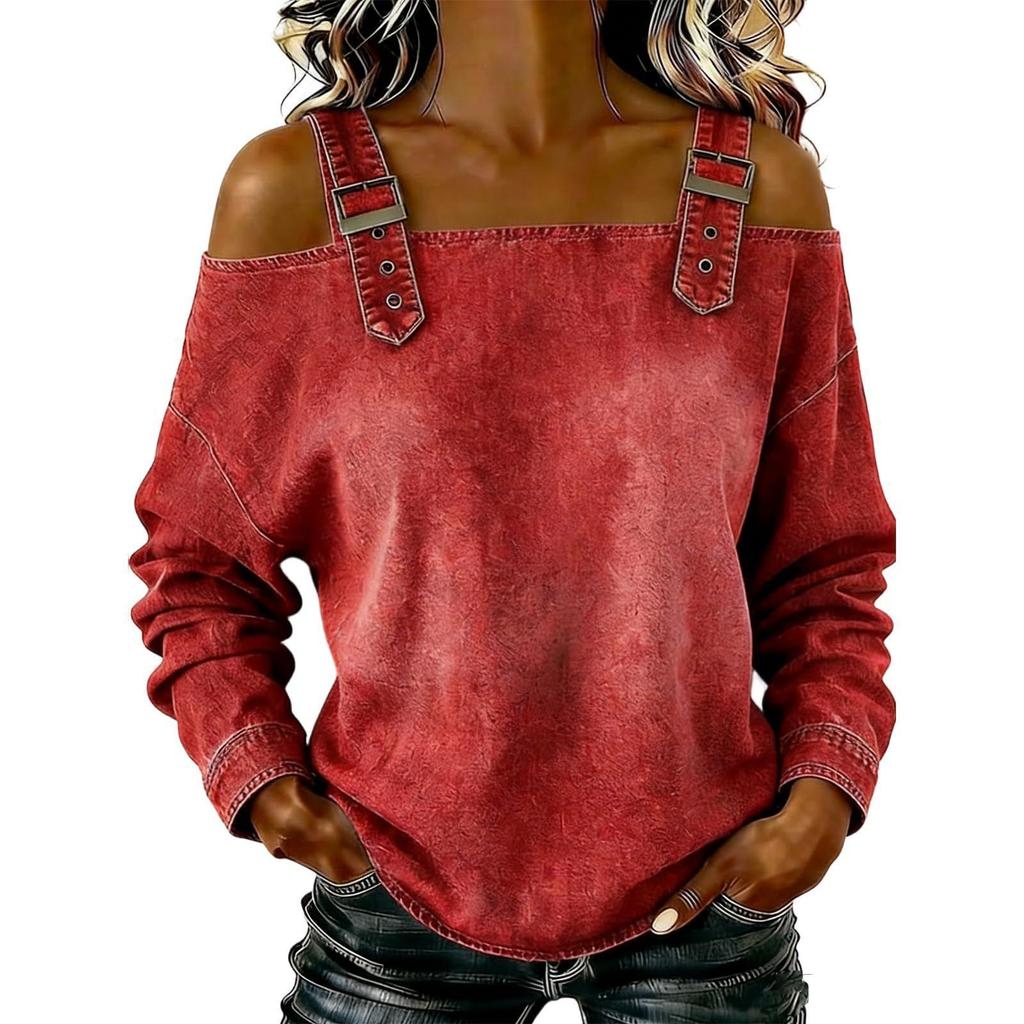 2026 Women's One-Shoulder Strap Long Sleeve Top for Spring, Summer, and Autumn