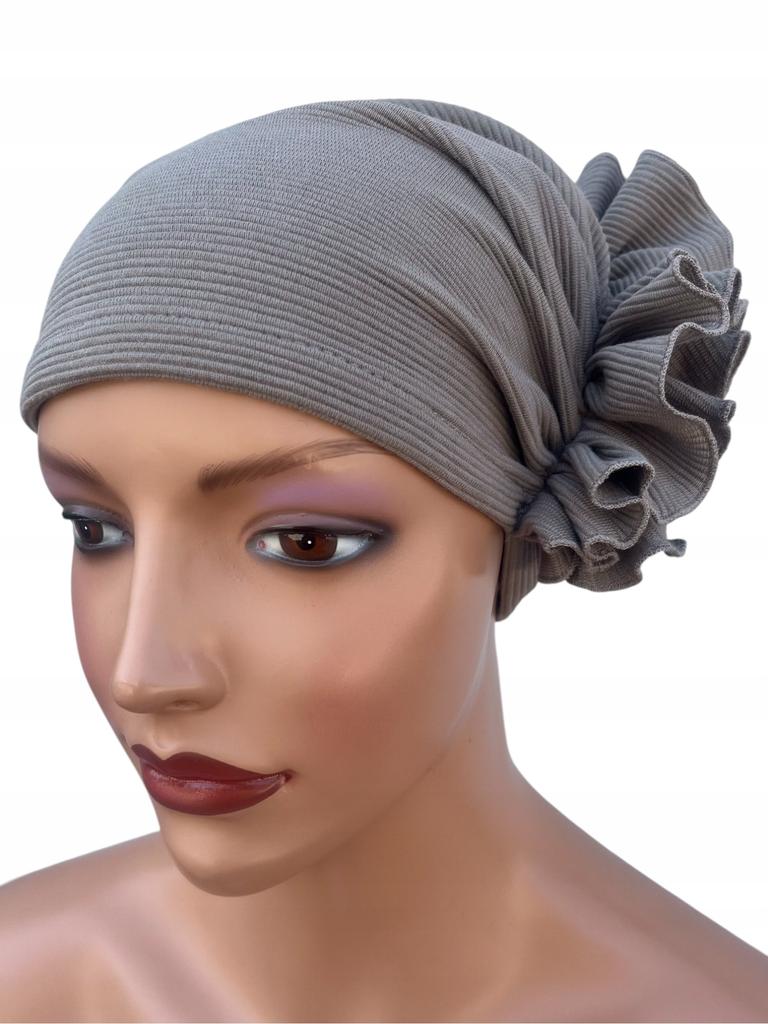 Luba Beige Gray Women' Spring Turban with Ruffles, Light and Comfortable, Made of Cotton