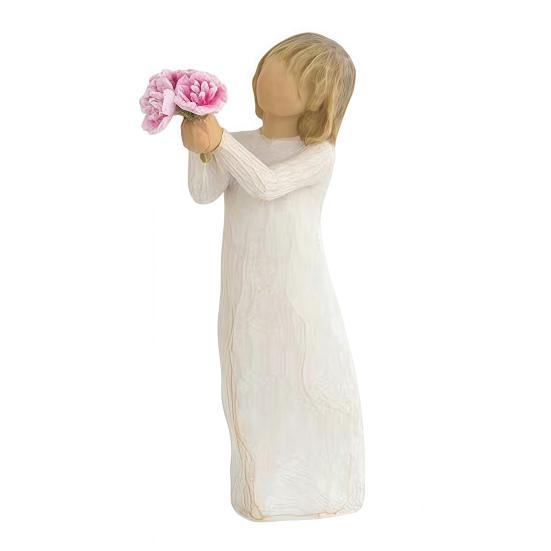 Gift for Mothers Day Girl Holding Bouquet Resin Figurine, Faceless Lady Statue, Romantic Desktop Ornament Durable Craft Living Room Bedroom