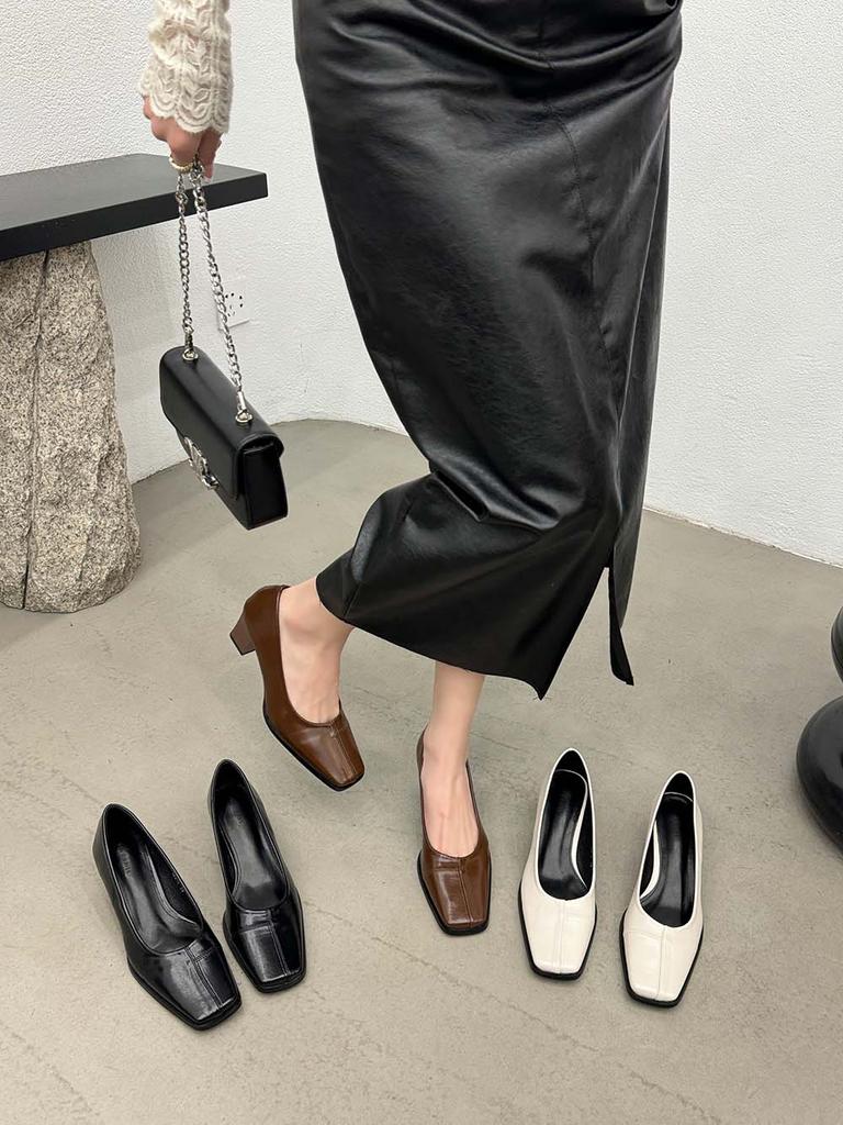 fashion Square Toe Women Pumps 2024 New Arrivals Fashion Ladies Dress Shoes Shallow Slip On Thick High Heels Pumps Autumn Office Shoes