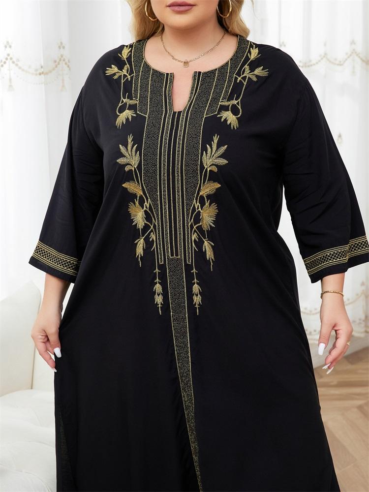 EDOLYNSA Золотая вышивка Женское черное платье-кафтан большого размера Домашний халат — фото 5