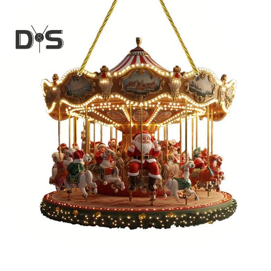 2D Santa Carousel Pendant Holiday Home Window Car Christmas Tree Decoration Pendant Acrylic Handcrafted Art Ornament