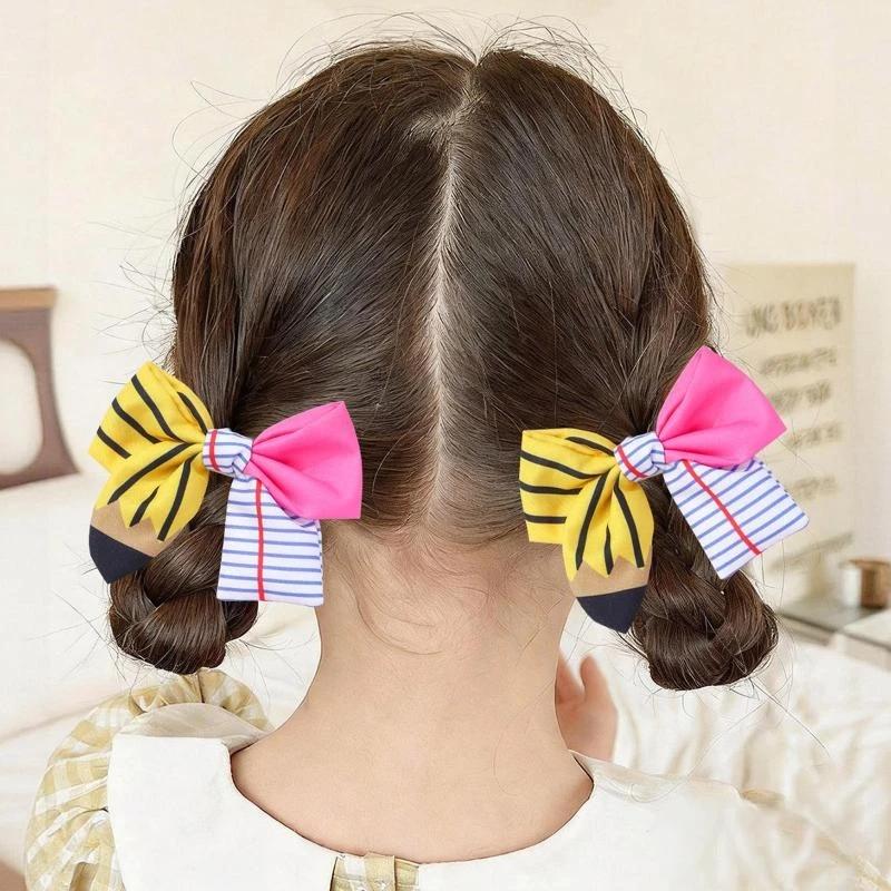 Back To School Pencil Bow Hair Clips Cute Letter Hair Rope Hari Hoop Fabric Hair Accessory For Daily Party Wear Hair Decoration