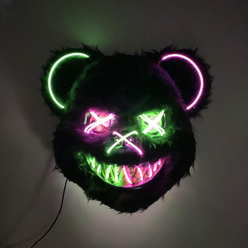 Maschera Facciale LED Luminosa Orso Sanguinante Maschera Luminescente per Decorazione Festa Festival Cosplay Accessori Costume Maschera più Venduta
