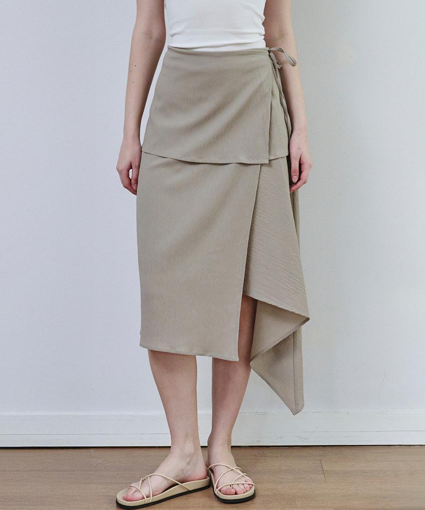 MALOUPE 3116 Crinkle Double Wrap Skirt (Beige)