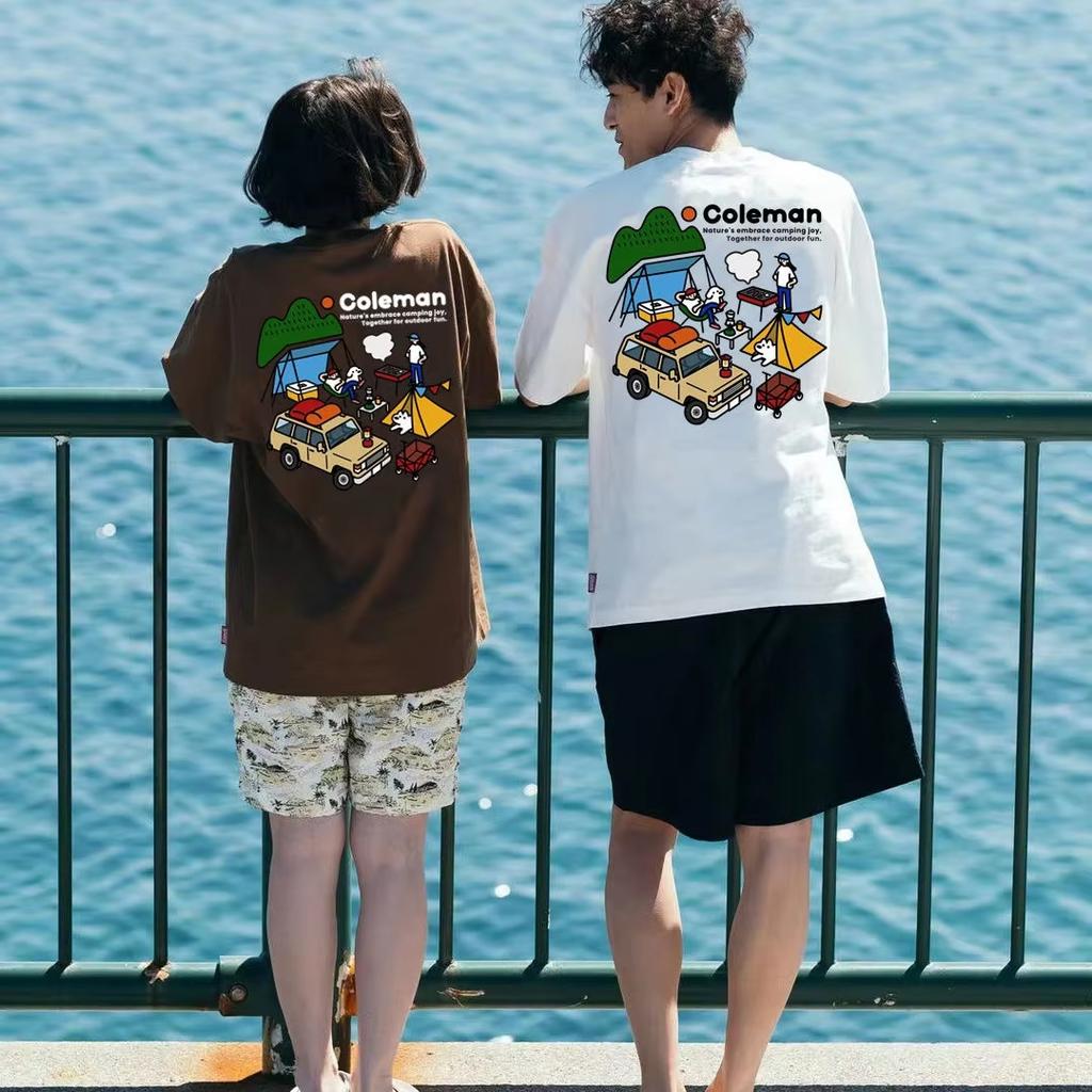 Summer New Listing T-shirt Coleman Couple Tee Casual Oversized Outdoor Graphic Crew Neck Men Tee Sports Top Street Wear Clothing