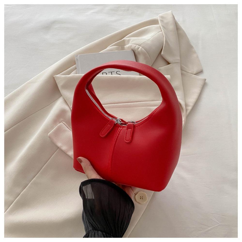 Small Bag Pu Leather Handbag Candy Color Crescent Bag Fashion Underarm Bag  Travel