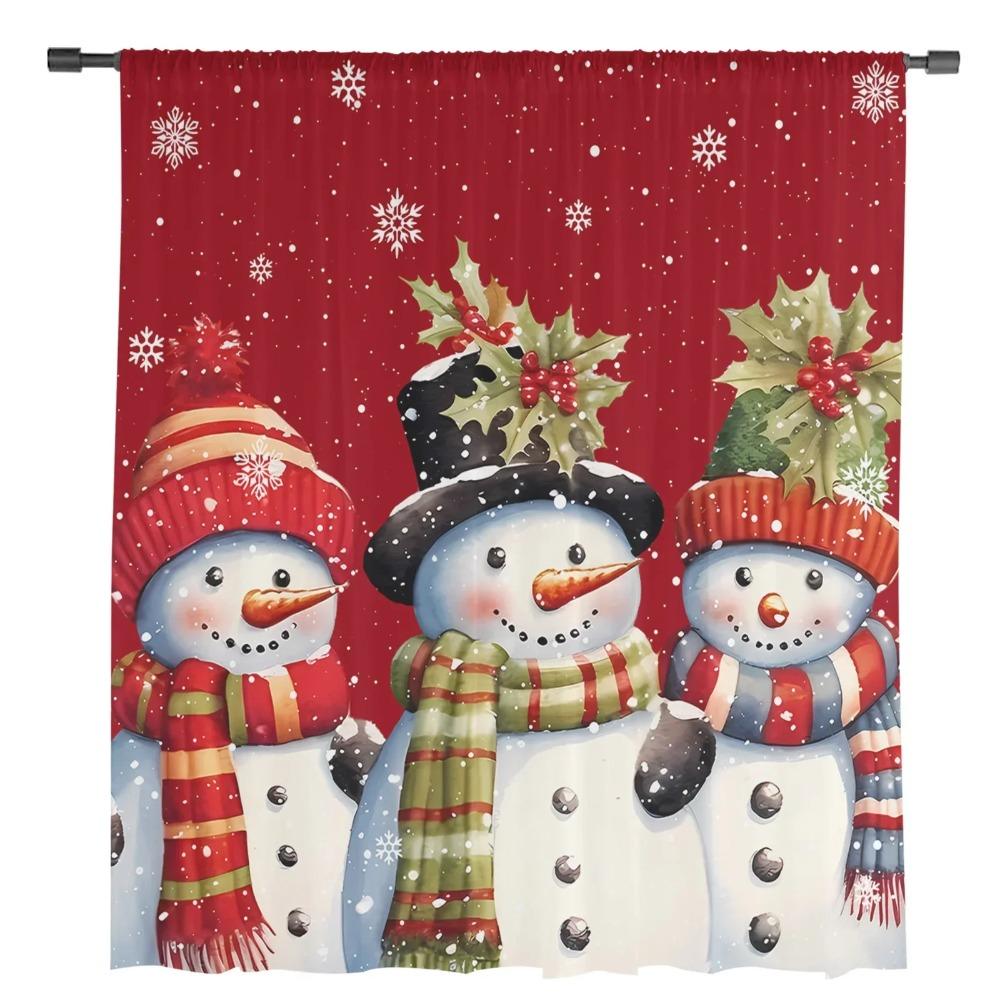 Christmas Snowman Snowflake Red Yarn Curtain Window Tulle Curtains For Living Room Kitchen Window Sheer Voile Curtains