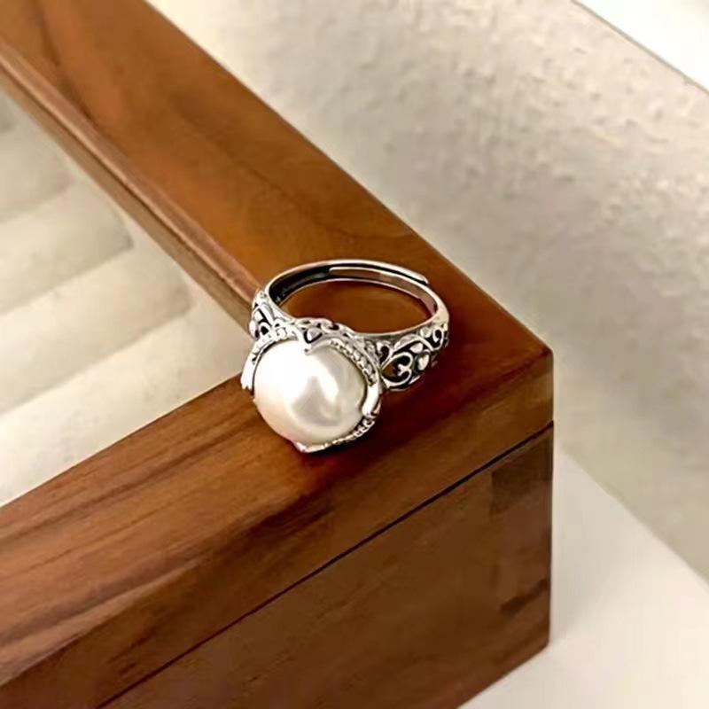 Retro Pärlristad Unisex Ring - Åldrad Nischad Kinesisk Stil, Trendig och Modeinriktad