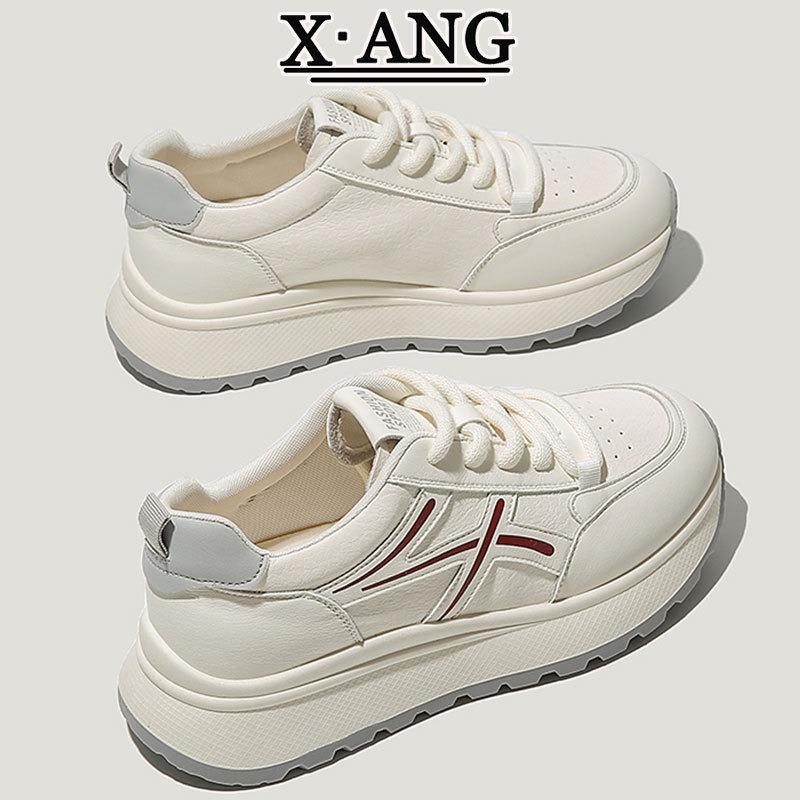 The first layer of cowhide women's shoes autumn new soft-soled lightweight thick-soled casual sports shoes