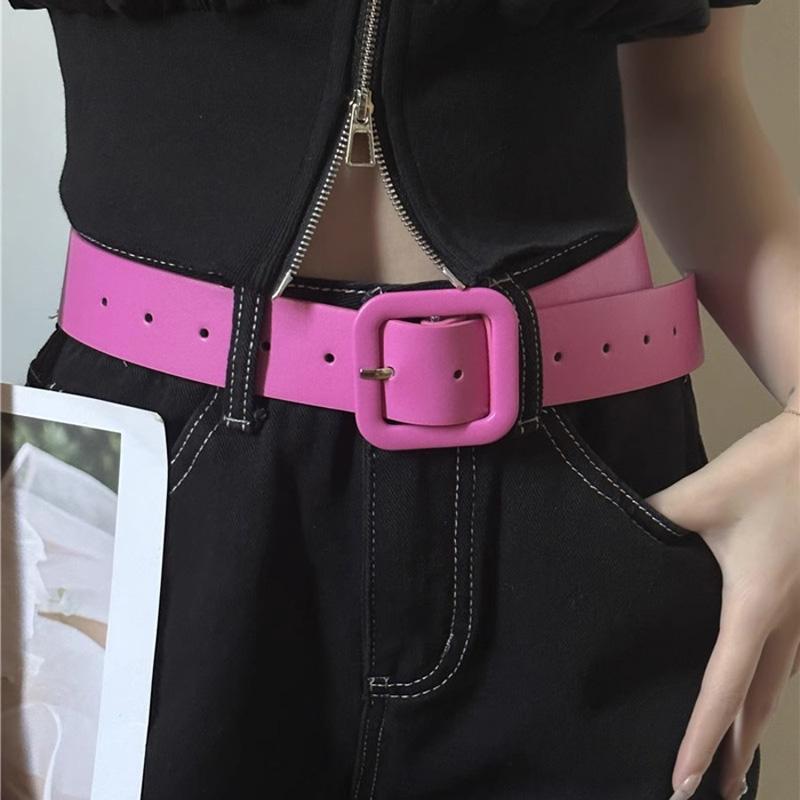 Wide PU Leather Women Belt Simple Pin Buckle Adjustable Wild Waistband Female Student Jeans Pant Decorative Hip Hop Y2K Straps
