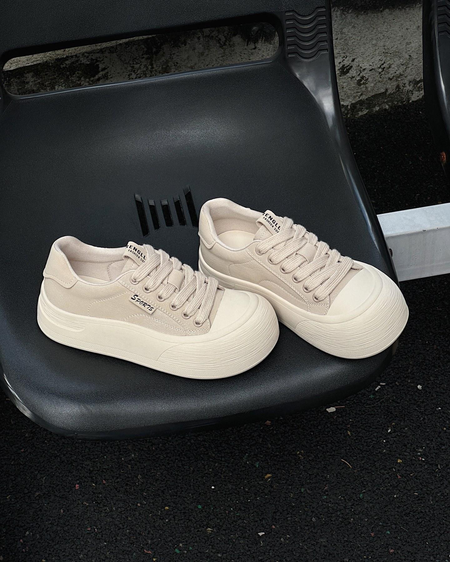 

Платформенные белые туфли женские уродливые милые дышащие 2025 весна новая нишевая парусиновая обувь повседневная спортивная обувь для скейтборда обувь-хлеб 40 бежевый