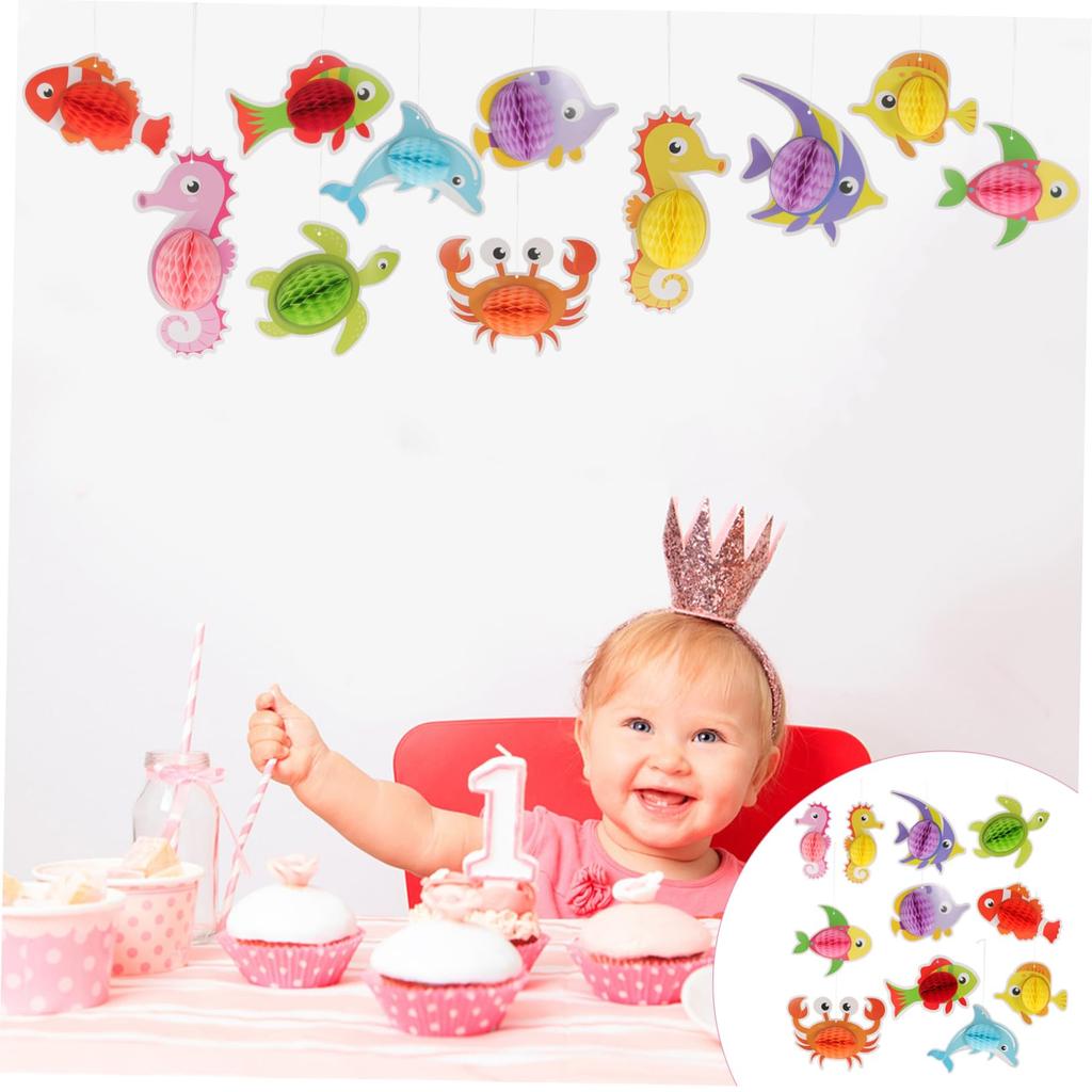 EXCEART Honeycomb Ball Pompoms Marine Theme Origami 11 Pieces Sea Decoration Paper 3D Stylish Cute Birthday Decoration Event Decoration Sea Animal Set