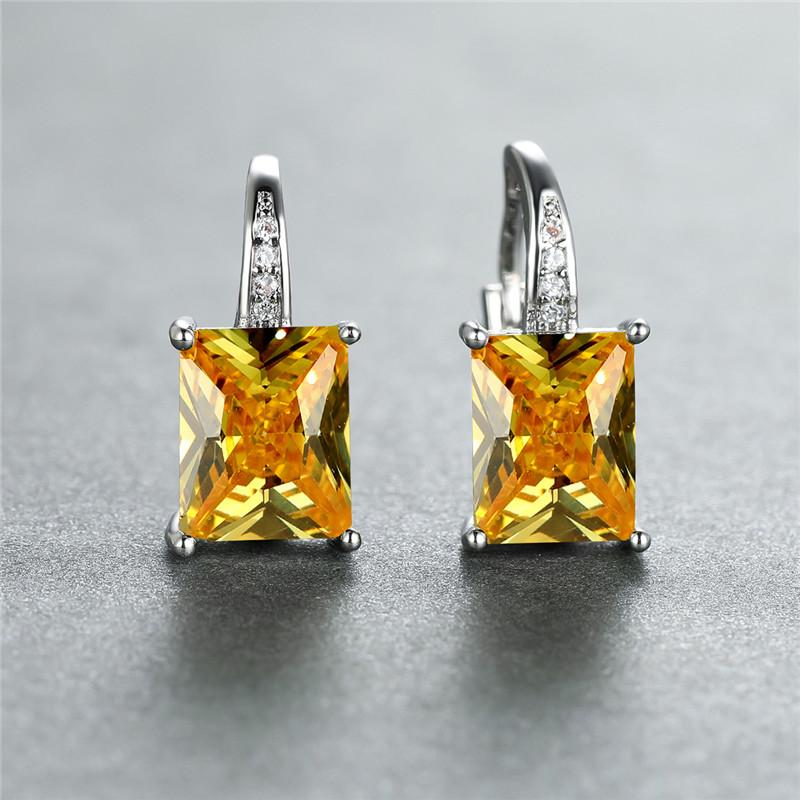 Female Luxury Crystal Zircon Square Stone Hoop Earrings Boho Silver Color Engagement Wedding  For Women Gift