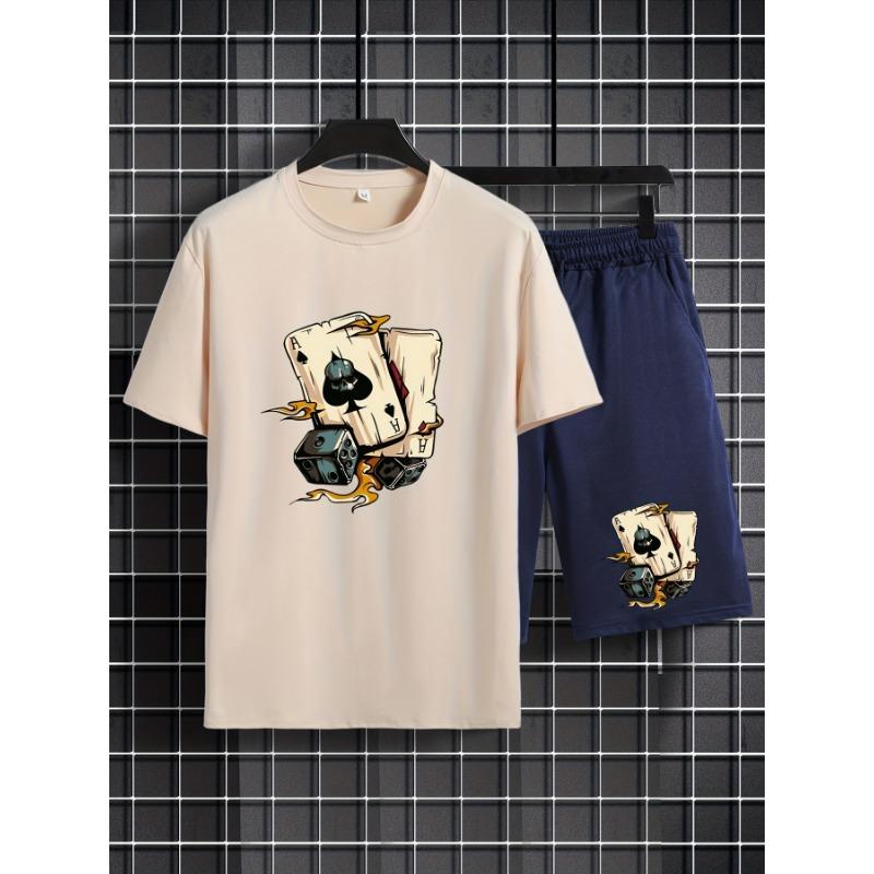 Summer Outdoor Men's Dice Spade Set Comfortable Casual Round Neck T-shirt Loose Short Men's Fashion Sports Summer Children's Set