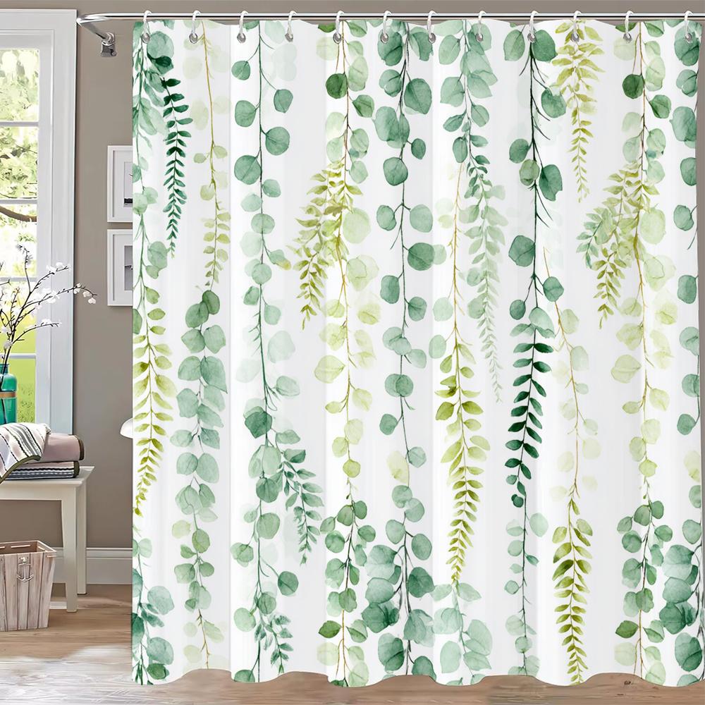 Tropical Leaves Shower Curtains Green Palm Leaf Plants Bath Curtain Set Modern Polyester Fabric Screen Bathroom Decor With Hooks